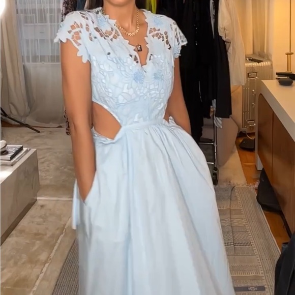 New Blue Crochet Midi Dress w/cut-out sides - Picture 9 of 10